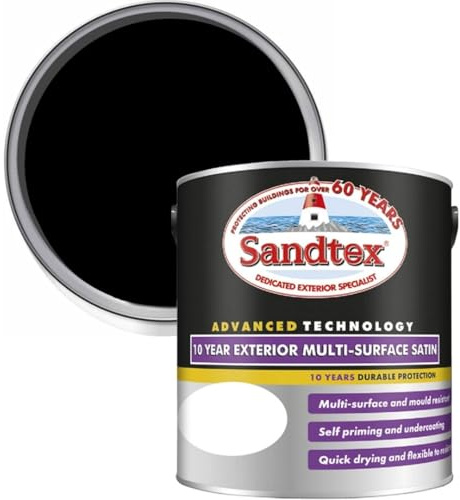 DRW Black 10 Year Satin Multi Surface Paint 2.5L | Interior and Exterior Wood Metal and PVC Paint | High Shine Durable Satin Finish