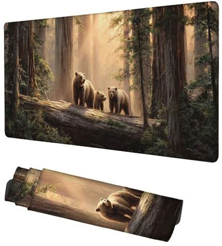 Alfombrilla Ratón Oso Mouse Pad 1200x600x3mm Alfombrilla Gaming Bosque Desk Mat, Protector Escritorio, Accesorios Gaming, Mejora Precisión y Velocidad, para PC Gamer, Portátil, Oficina, f-440