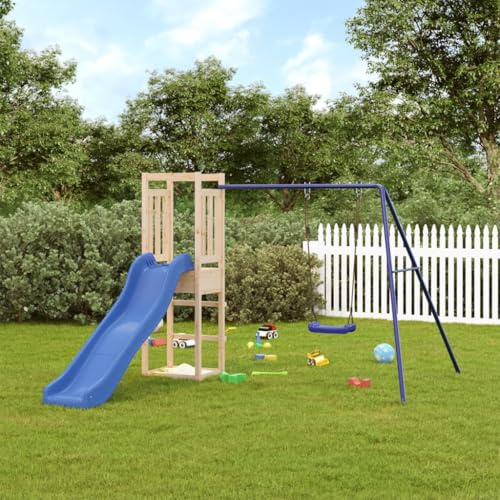 Kaloriko Spielturm aus kesseldruckimprägniertem Kiefernholz mit Schaukel, Wellenrutsche, Sandkasten, stabiles Klettergerüst für Kinder im Garten