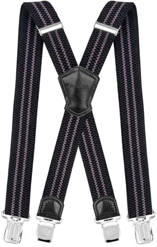 Decalen Mens Braces with Very Strong Metal Clips Wide 4 cm 1.5 inch Heavy Duty Suspenders One Size Fits All Men and Women Adjustable and Elastic X Form (Black Grey)