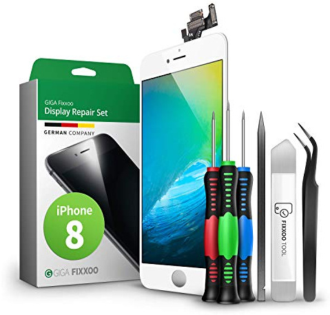 GIGA Fixxoo® Display für iPhone 8 [inkl. Werkzeug-Kit] - Retina LCD Glas mit Touchscreen - iPhone Display Reparatur Set - Ersatzdisplay mit Werkzeugkit