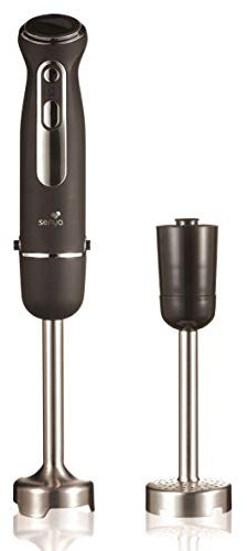 SENYA mixeur plongeant multifonction avec pied presse purée, mixeur soupe anti-éclaboussures, 600W finition Soft Touch, acier inoxydable, noir Inox, SYCP-M046