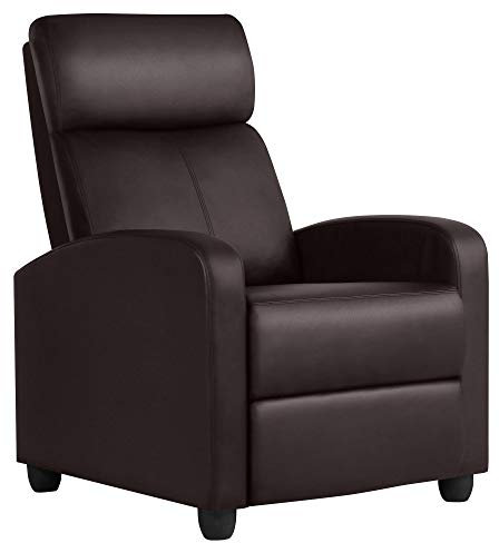 Yaheetech Recliner Armchair Single Padded Seat PU Leather Sofa Lounge Seating Adjustable Leg Rest and Reclining Functions for Home and Theater Brown