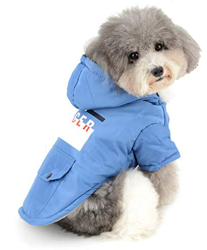 Zunea Hundemantel für kleine Hunde mit Kapuze Winterjacken Fleece Warm Kapuzenjacke Welpen Kleidung Baumwolle Gepolstert Hundebekleidung Sweatshirt Haustier Chihuahua Puppia Katzen Kleidung Blau XXL