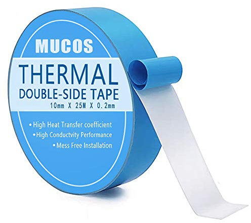 Thermal Adhesive Tape, Double Side Thermal Conductive Tape for Heatsink, LED, IGBT, IC Chip, Computer CPU, GPU, Modules, Electrically Insulated(10mm x 25M x 0.2mm)