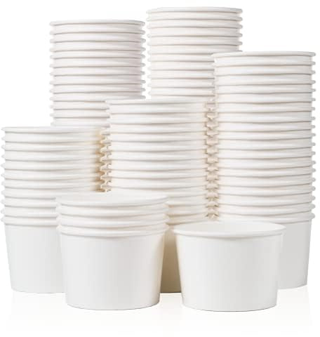 MATICAN Paper Ice Cream Cups - 100-Count 9-Oz Disposable Dessert Bowls for Hot or Cold Food, 9-Ounce Party Supplies Treat Cups for Sundae, Frozen Yogurt, Soup, White
