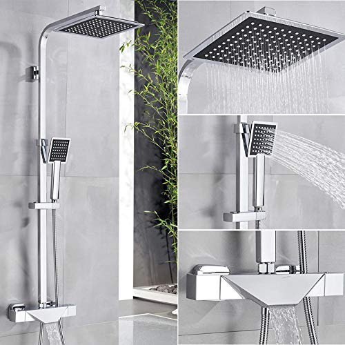 Huin Chrom Duscharmatur Thermostat Badezimmer Duschmischer Wasserhahn Niederschlag 8Duschset Thermostat Bad Duscharmatur Schwarzer Wasserhahn