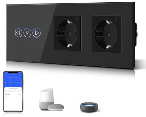 BSEED Interruptor Regulador de Luz Wifi con 2 Enchufe Interruptor Pared Inteligente Compatible con Led Interruptor Tactil con Alexa/Tuya 300W Negro(Se Necesita Alimentación Neutra)