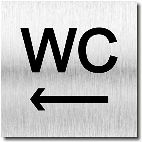 Türschild WC Pfeil Links Toilette UV Druck 12 x 12cm - 3mm Aluverbund - Made in Germany - Art.Nr. 2016