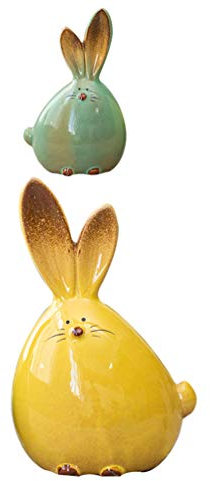 TOYANDONA Lot De 2 Statues Miniatures en Porcelaine pour Lapin Ornement De Jardin pour La Maison Statue De Maman Lapin en Argile Floquée Oreilles Bleues en Porcelaine pour