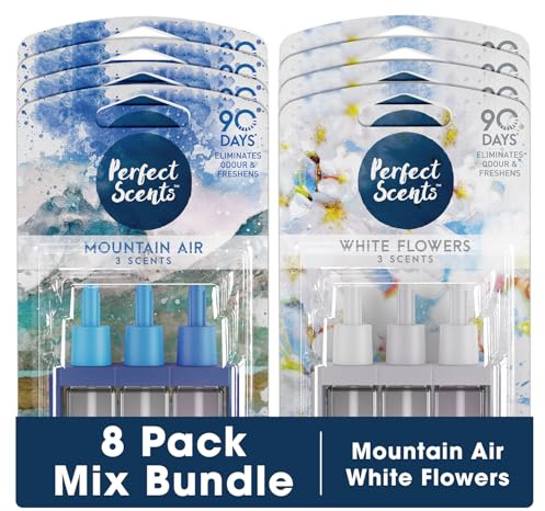 Perfect Scents 8 x 3 Scents Refill Air Freshener - Compatible with 3volution White flowers & Mountain Air + FabFinds Mug