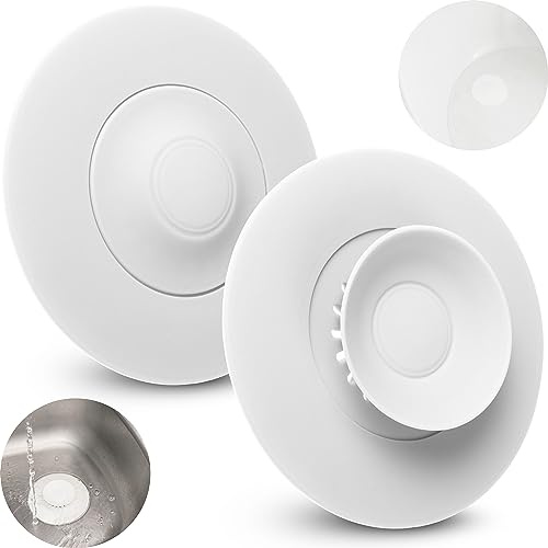 Universal Abfluss Stöpsel, 2 Stück, Ø 11 cm, Weiß, Silikon, für bis Ø 100 mm Ventilablauf, Essensreste - und Haarsieb Filter, Ablauf Sieb für Spüle, Waschbecken, Badewanne, Stopfen Küche Bad Set