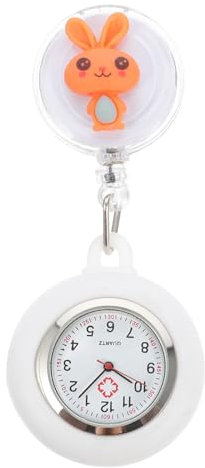 iplusmile Uhr Taschenuhr Krankenschwesteruhr Schwesternuhr Digital Quarzwerk Uhr Hase Form Ansteckuhr Pflegeuhr Pflege Pulsuhr Dehnbare Silikon Hülle Osterdeko Orange