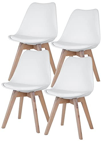 etc-shop Esszimmerstühle Eiche weiß Schalenstühle 4er Set Küchenstühle Holz, Kunststoff, PP Sitzpolster, PU Leder, BxTxH 48x42x82 cm, 4er Set