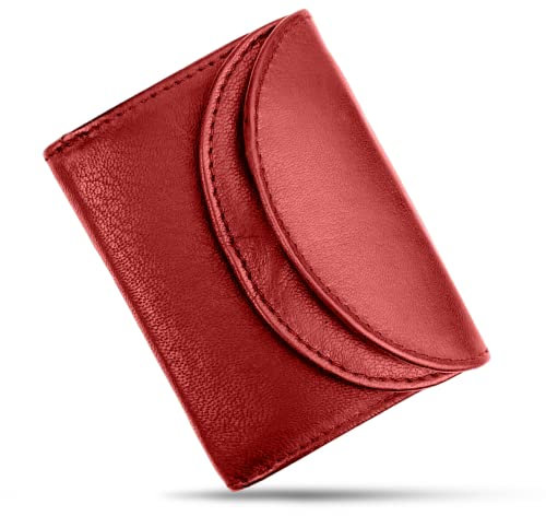 FLEXIBILITE® Kleines Portemonnaie Damen Leder – Mini Geldbörse Herren mit RFID Schutz – (9,0 x 7,0 x 2,0 cm BxHxT) – Kleine Geldbörse mit 2 Kartenfächern & Münzfach – Kinderportmonee Jungen – Rot