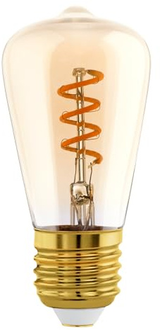 Eglo Lampe LED E27 dimmable, filament vintage spirale, ampoule Edison piston, éclairage rétro, 4 watts (équivalent 15 watts), 145 lumens, blanc chaud, ambré, 2000 Kelvin, ST48, Ø 4,8 cm