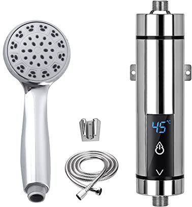 Mini Calentador de Agua Eléctrico, Mini Calentador Instantáneo de Agua, Mini Calentador de Agua Instantáneo Sin Tanque para Baño y Cocina, Enchufe EU 220V 3500W (Plata)