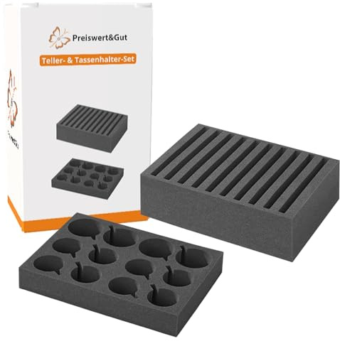 Preiswert & Gut 2X Geschirrhalter besteht aus Tellerhalter Wohnmobil Tassenhalter Set Camping Geschirr Aufbewahrung Hartschaum anthrazit 10 Teller 12 Tassen 34x25x14 cm freistehend ohne Bohren