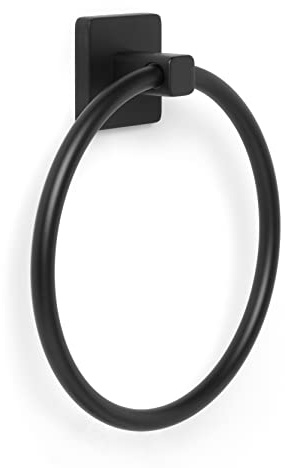 TATAY Anello Porta asciugamani, Accessori Bagno NERO, in Acciaio Inox e Zamak, Doppio Sistema di Fissaggio con Viti e Adesivi, Supporta fino a 10Kg, Porta asciugamani Nero. 19,5 x 5 x 22 cm