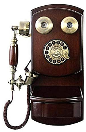 Telefono fisso retrò in legno, decorazione da parete per la casa Telefoni fissi vecchio stile classici marroni da parete con campanello in metallo Vivavoce e funzione di ricomposizione, telefono rotat