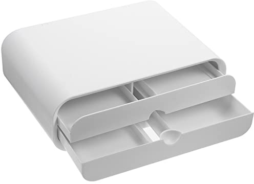 Zerodeko Supporto per Monitor con Cassetto, Plastico Bianco per Scrivania | Rialzo Schermo per Casa e Ufficio, Bordi Arrotondati, Facile Organizzazione, Uso Desktop