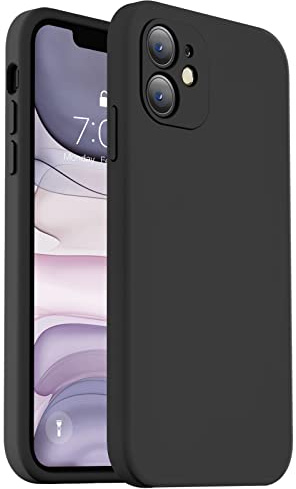 Vooii Compatible with iPhone 11 Case, Upgraded Liquid Silicone with [Flat Edges] [Camera Protection] [Fit for Battery Charger Cases] Phone Case for iPhone 11 6.1 inch - Black