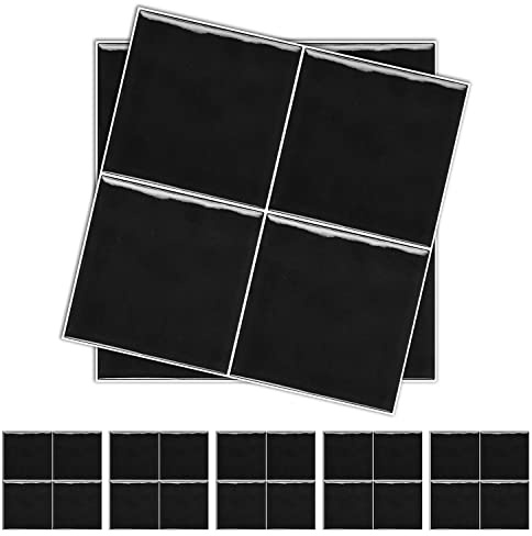 Alwayspon 25 Stück x 15cm/6 Zoll schwarze Fliesenaufkleber mit Mosaikeffekt, dick, Vinyl, abziehen und aufkleben, selbstklebend, Spritzschutz, wasserdicht, zum Aufkleben, Fliesenübertragungsaufkleber