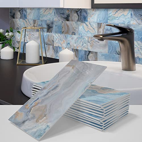 A.Monamour Adesivi per Piastrelle da Parete Adesivi per Mattonelle Autoadesivo Spessa Marmo Effetto 3D Impermeabile PVC Decorazione Murale per Cucina Bagno Lavanderia 10.16x20.32cm
