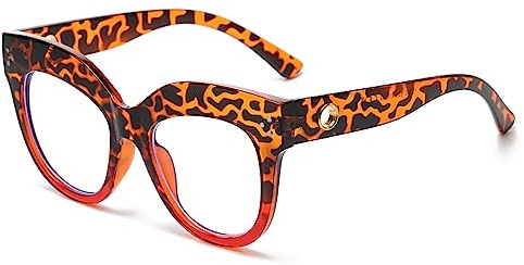 LJCZKA Vintage blåljusfilter glasögon kattögon ovala kvinnor, retroglasögon utan styrka damer, stor PC gaming, Leopard röd, Kunststoff