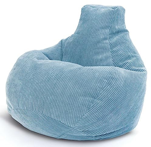 Green Bean® Sitzsack mit Rückenlehne 80x80x90cm - Gaming Chair mit 230L Füllung Cordstoff - Bean Bag Bodenkissen Lounge Sitzhocker Relax-Sessel Gamer Gamingstuhl Hellblau