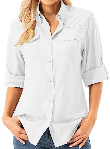 Asfixiado Damen Hemdbluse UV Shirt UPF 50+ Safari Kleidung Wanderbluse Damen Outdoor Cooling Quick Dry Sonnenschutz Langarm Luftiges Hemd
