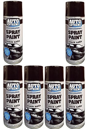 YORKSHIRE HOMEWARE 400ML Black Satin Spray Paint Multipurpose Aerosol Spray Hardware Anti Stain & Petrol Resistant Non Crack Painting Ideal & Perfect Finish for Cars, Vans, Metal and Wood (6)