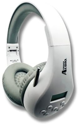 THINGS AUDIO Portable Personal FM Radio Headphones Pull-Out Antenna for Great Reception, Walking, Jogging, Relaxing, School, Talk Radio - Powered by 2AA Batteries (Not Included) (White & Gray)