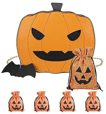 Citrouille à bandoulière Halloween Diable à bandoulière en cuir PU à main Trick or Treat, Brown2, M
