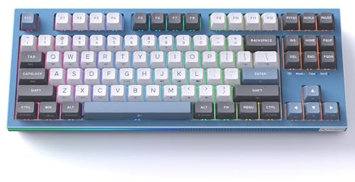 KEMOVE K87 Gaming Tastatur Mechanische Kabellos, 2,4 GHz/Bluetooth/Verkabelte 80% TKL Tastatur mit Silberne Schaltern, RGB Beleuchtung, Multimedia Tasten, US Layout für Win/Mac, Blau