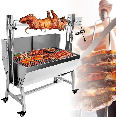 Charcoal Roast Machine with Hand Crank Baffle 132LBS 110V/220V 25W 5rpm CE and RoHS certification Adjustable Spit Height 5.7''-12.6'' 360° Rotating Wheel for Outdoor Picnic Camping