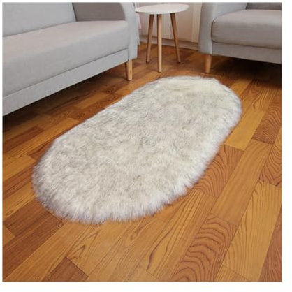 SHTGOI Tappeto di peluche ovale in pelliccia sintetica per il soggiorno, tappeto di lana a pelo lungo, in finta pelliccia, pelo lungo, morbido e morbido