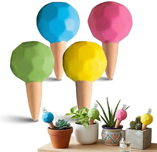 MKNZOME Set Irrigazione a Goccia Automatica, 4 Pz 90ml Cono Irrigazione Piante in Terracotta a Rilascio Lento, Sistema de Innaffiamento Vacanze Dosatore Acqua per Piante da Interni ed Esterni