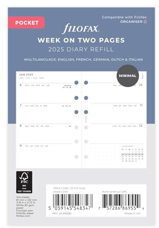 Filofax Taschenkalender 2025, minimal, Woche auf zwei Seiten