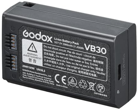 Godox VB30 Batterie, V1Pro Bartterie avec Type-C Port | 2980mAh VB30 Batterie Lithium pour Flash Godox V1 Pro C/S/N/F/O et V1 V860III V100