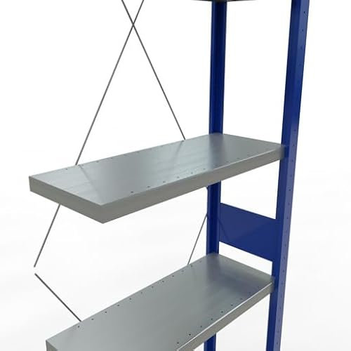 qpool24 Anbauregal, Fachbodenregal Stecksystem MULTIplus250, 3000 x 750 x 300 mm (HxBxT), 7 Fachböden, Kreuzstrebe, RAL 5010 enzianblau/verzinkt/verzinkt
