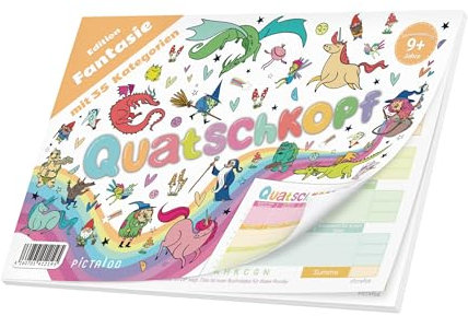 PICTALOO Quatschkopf Fantasie - magische Stadt Land Fluss Variante, großer Spielblock mit 35 witzigen und kreativen Kategorien zu zauberhaften Wesen, Reisespiel Erwachsene Kinder Junior ab, 9 Jahre