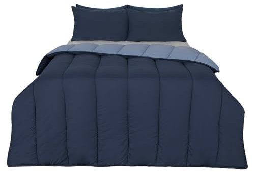 OHS 10.5 Coverless Double Duvet, Reversible Duvet Washable Coverless Duvets Double Summer Winter Travel Camping Soft Warm Comfy Bed Set with Pillowcase, Navy/Blue