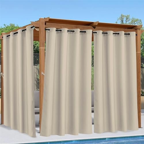 Linfye Outdoor Vorhang Wetterfest, Creme Farben Outdoor Vorhänge Wasserdicht mit Ösen Modern Sichtschutz Outdoor Gardinen für Draussen Terrasse Balkon Pavillon Garten Pergola 2er Set B 132 x H 275 cm