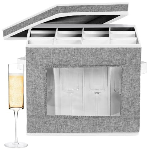 VERONLY Contenitore per bicchieri da champagne, contenitore per bicchieri da vino, contenitore pieghevole con divisori, per 12 bicchieri da champagne (31 x 21,5 x 28 cm