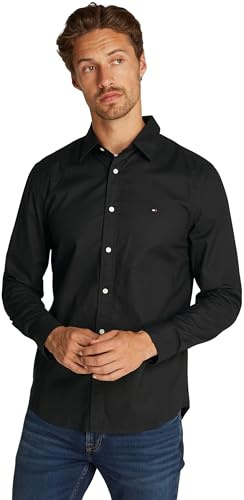 Tommy Hilfiger Camisa Hombre Flex Poplin Kent Collar Camisa Business, Negro (Black), 3XL