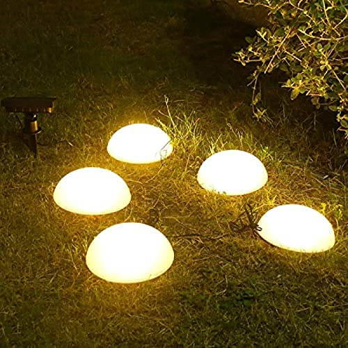 Lampada da Prato Solare a Mezza Sfera, Luci da Terra Solari, Lampada da Prato con 5 LED, Illuminazione Decorativa, Lampada da Giardino Impermeabile per Cortile Paesaggio Patio,Giallo