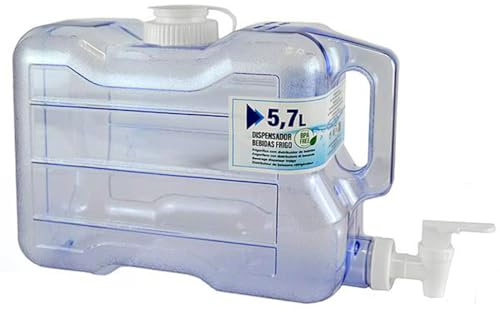 Acan Tradineur - Dispensador de Bebidas de plástico para frigorífico, Incluye Grifo, Bote dispensador, Botella, garrafa de Agua - 21 x 12,5 x 34,5 cm - 5,7 litros