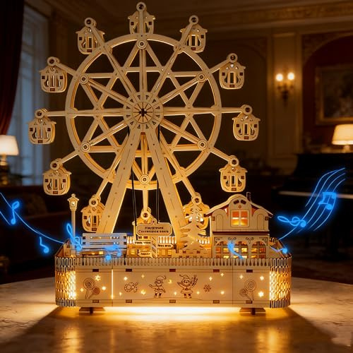 Foyucool Grande Roue 3D en Bois, Maquette Musicale à Monter | Modèle mécanique pour adultes et ados, loisir manuel créatif, idée cadeau originale pour Noël ou anniversaire