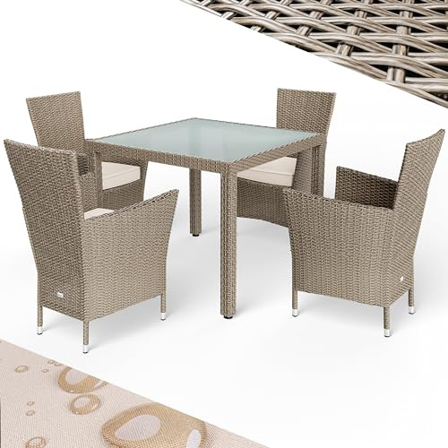 CASARIA® Juego de Muebles de Jardín 9 Pzs. Patio Terraza Mesa 90x90cm Sillas Capacidad 160Kg Apilables Poliratán Crema